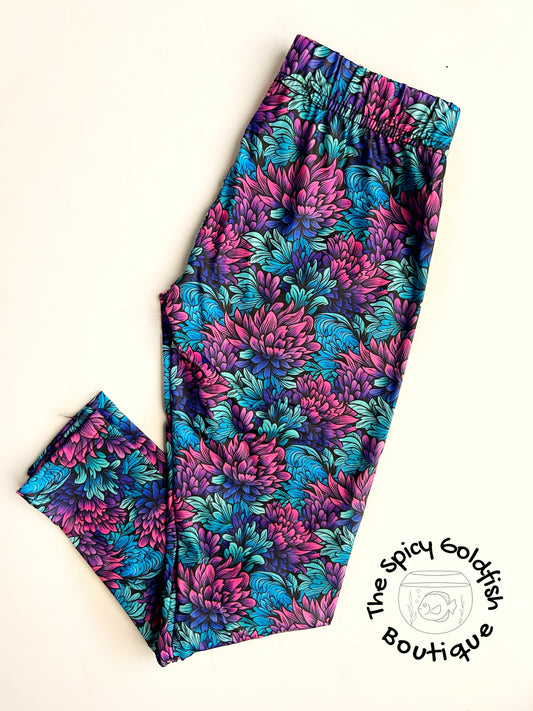 Purple Teal Floral leggings