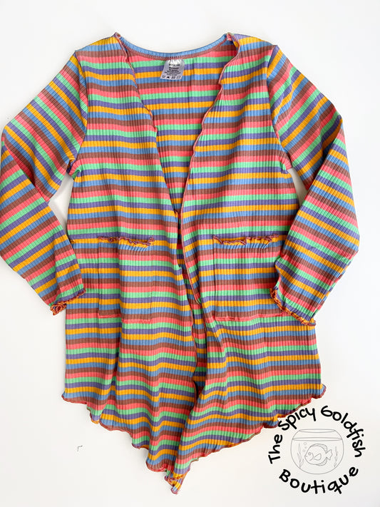 Multicolor stripe ribbed cardigan