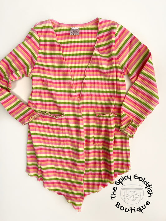 Pink Stripe Ribbed Cardigan